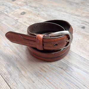 Greg Norman Brown Leather Belt Size 36 Classic Golf Dress Belt Silver Rustic
